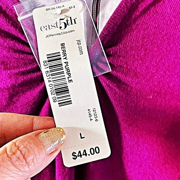 East 5th Berry/Purple Faux 2 Piece Long Sl Sweater With Shirt Insert Sz Lg Nwt - Picture 3 of 8